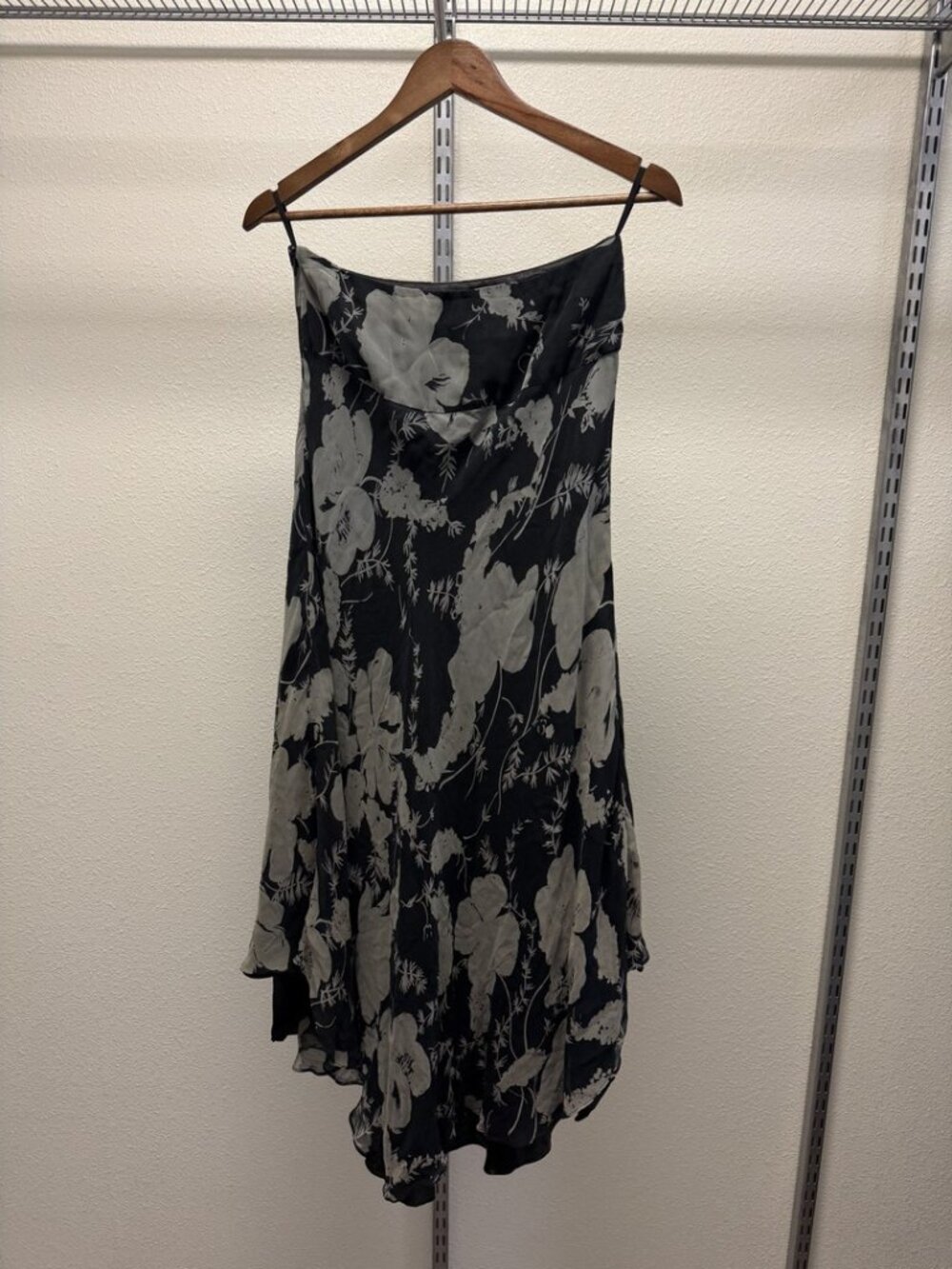 TREND Les Copains Black Ivory Floral Silk High-Low Cascade Skirt IT 44 US 10